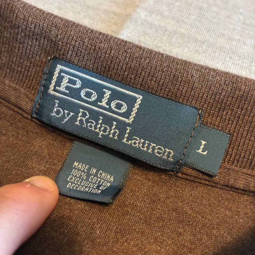 Polo Ralph Lauren Mens Brown Long Sleeve Polo Shirt Embroidered Pony Logo Large - Picture 4 of 5